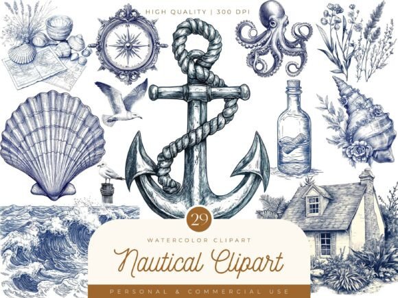 Download Watercolor Nautical Clipart Bundle - Nautical clipart Collection