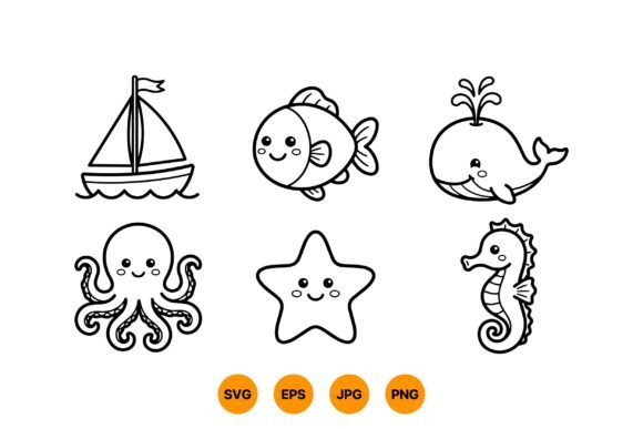 Download Cute Sea Animals Clipart Set - Sea animals clipart Collection