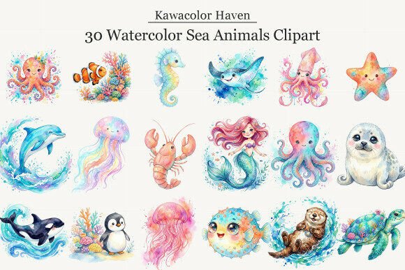 Download Watercolor Sea Animals Clipart - Sea animals clipart Collection