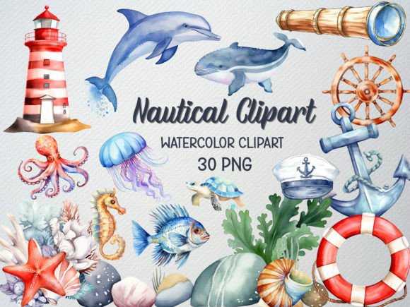Download Watercolor Nautical Clipart, 30 PNG - Nautical clipart Collection