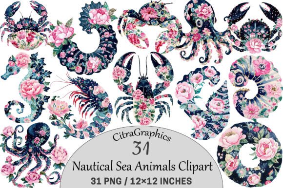 Download Nautical Sea Animals Clipart. - Sea animals clipart Collection