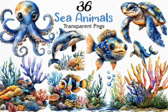 Download Watercolor Sea Animals Clipart Png - Sea animals clipart Collection
