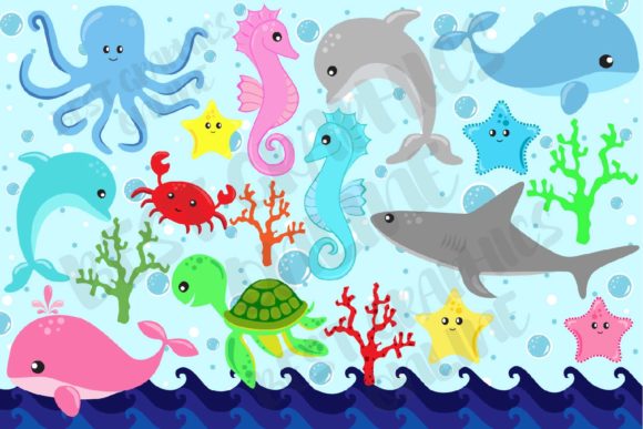 Download Sea Animals Clipart Set Whale Shark Crab - Sea animals clipart Collection