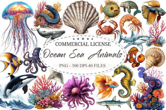 Download Vintage Ocean Sea Animals Clipart - Sea animals clipart Collection
